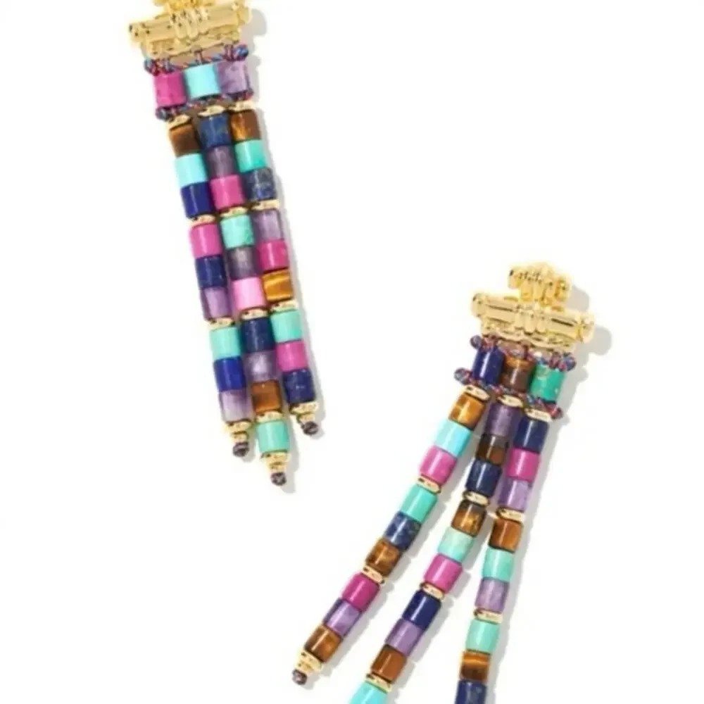 Kendra Scott‎ Bree Gold Teal Purple Orchid Stone Bead statement Earrings
